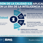 La inteligencia artificial ha dejado de ser una promesa de futuro para convertirse en una herramienta imprescindible en la gestión empresarial. En el ámbito de la calidad, su impacto es aún más evidente: procesos automatizados, datos en tiempo real y decisiones basadas en análisis predictivos marcan la diferencia entre una organización que simplemente cumple con la norma y otra que la utiliza como motor de innovación. En este escenario, la ISO 9001:2015 sigue siendo la guía esencial, pero ahora se potencia con la digitalización y con soluciones como SIAG de AnswerCPI, que integran la calidad con la transformación digital y abren paso a lo que hoy llamamos Gestión de la Calidad 4.0.